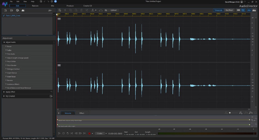 Интерфейс AudioDirector с формой волны