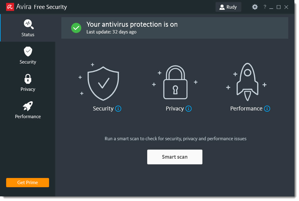 Интерфейс Avira Free Security с экраном Smart scan