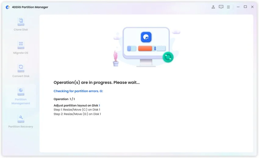 Выполнение операции изменения разделов в 4DDiG Partition Manager