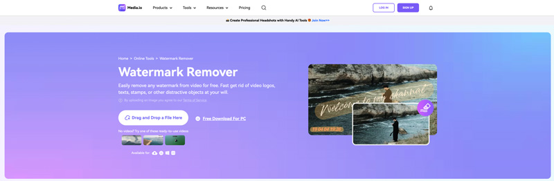 Страница Watermark Remover сервиса Media.io