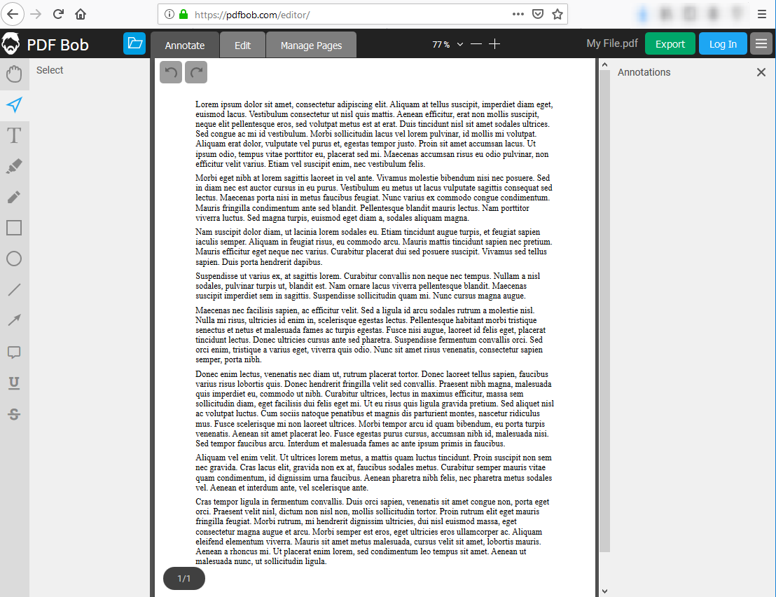 Интерфейс PDF Bob для редактирования PDF