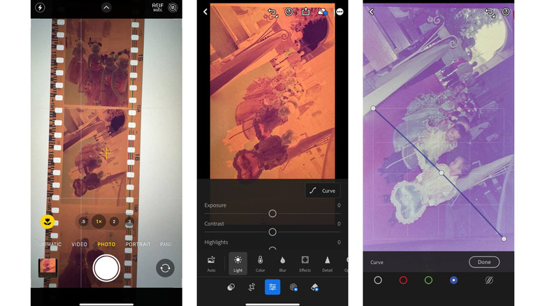 Инверсия негативной плёнки через кривые Adobe Lightroom на смартфоне
